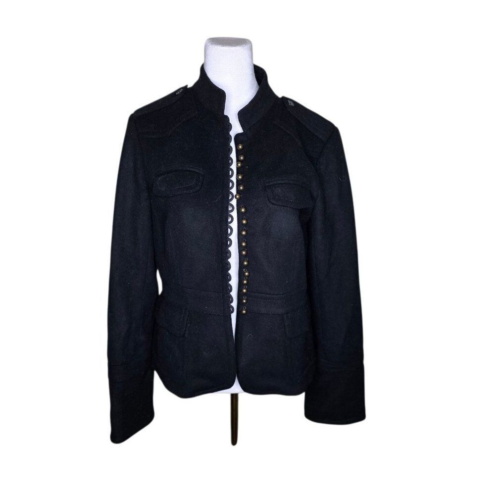 Vintage Y2K  J Crew Military Coat Womens Size 8 Black Bronze Buttons Dark Academ